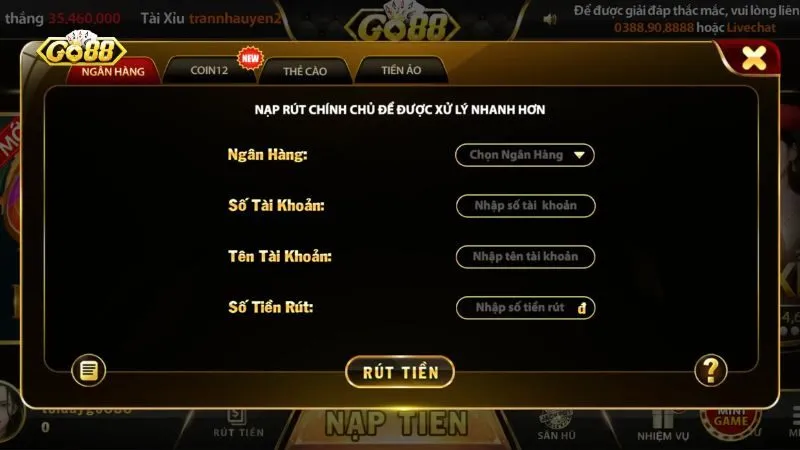 Hướng dẫn rút tiền go88
